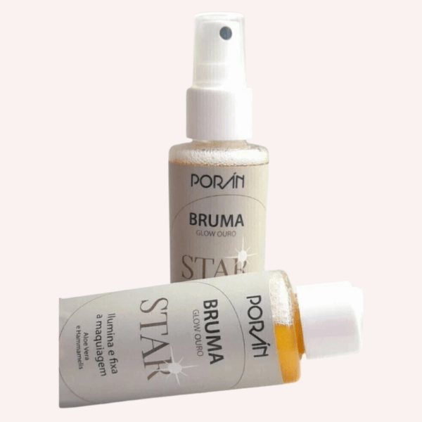 bruma glow ouro ilumina e fixa maquiagem porán