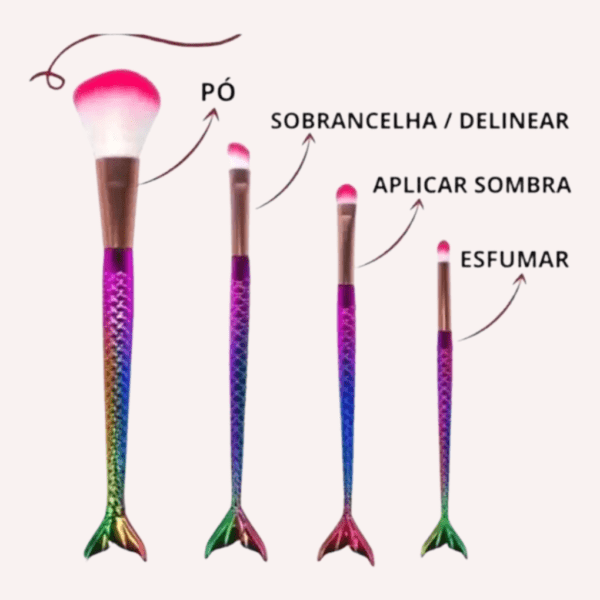 Kit 4 Pincéis para Maquiagem Sereia - Imagem 2