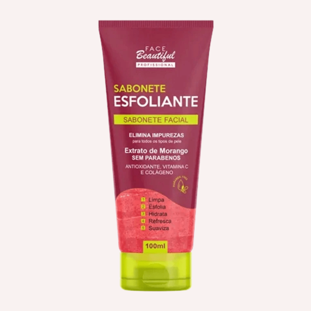 sabonete esfoliante facial extrato de morango face beautiful