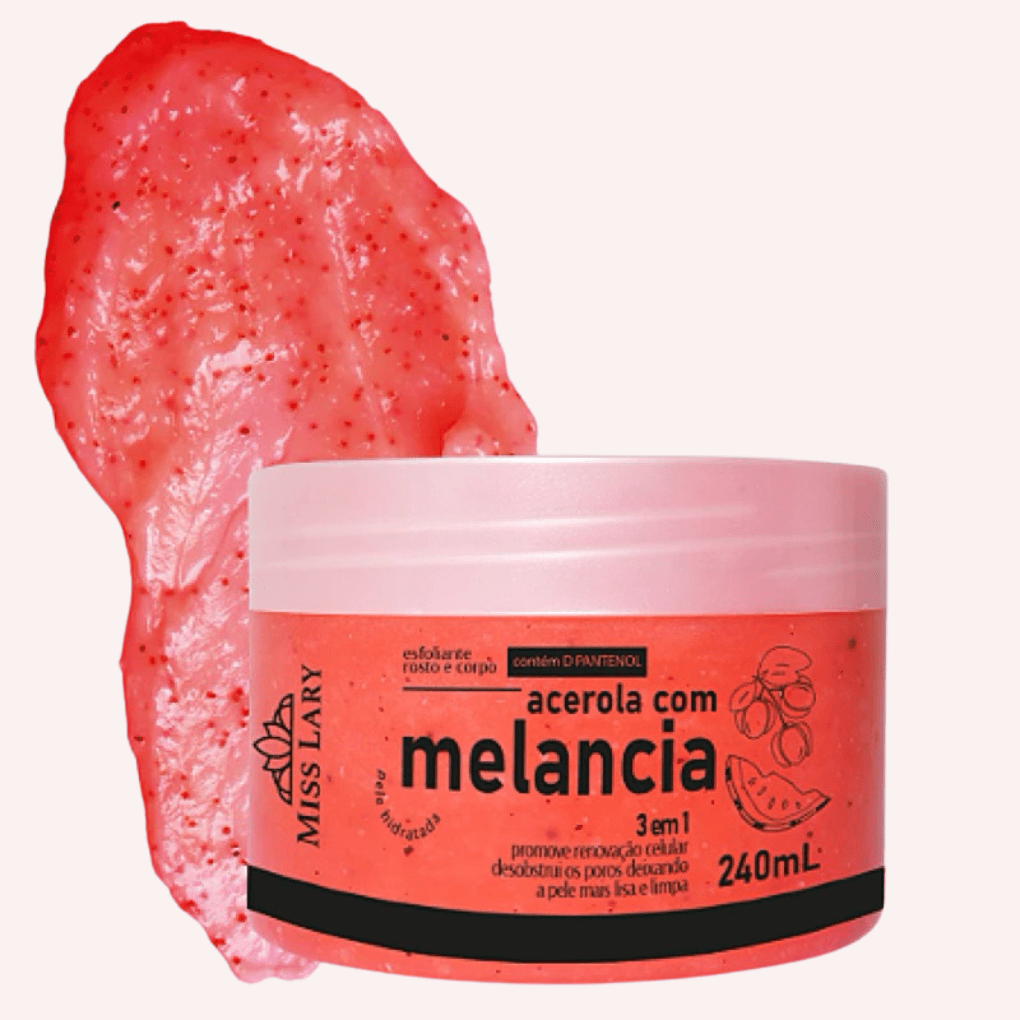 esfoliante corpo e rosto acerola com melancia miss lary