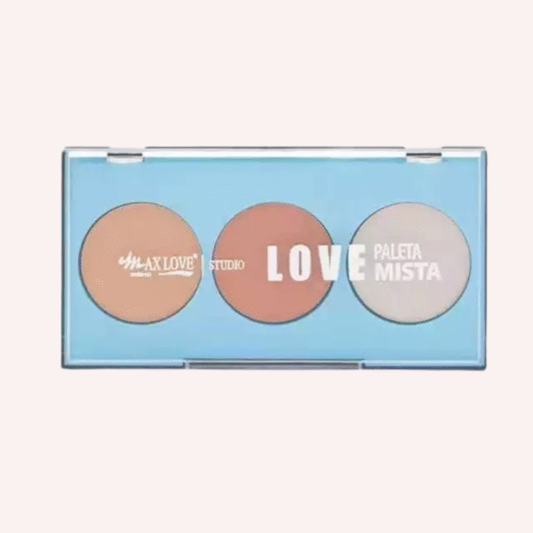 paleta mista 3 em 1 com contorno, blush e iluminador max love