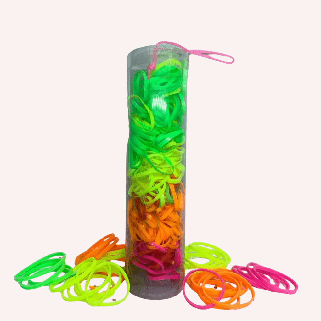 elásticos de cabelo infantil colorido no pote